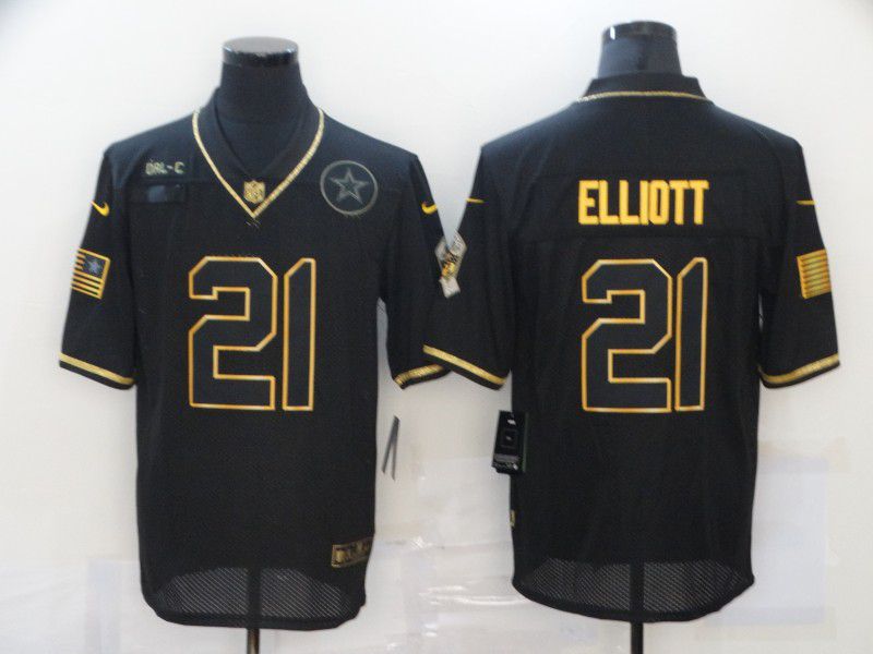 Men Dallas cowboys #21 Elliott Black Retro Gold Lettering 2020 Nike NFL Jersey